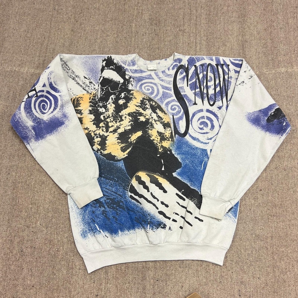Vintage Snowboarding Sweatshirt Mens XL White 90s Sports Snow All Over Print